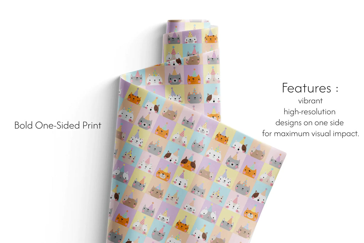 Cat Birthday Wrapping Paper - Purr-fetti - Haus of Wrap
