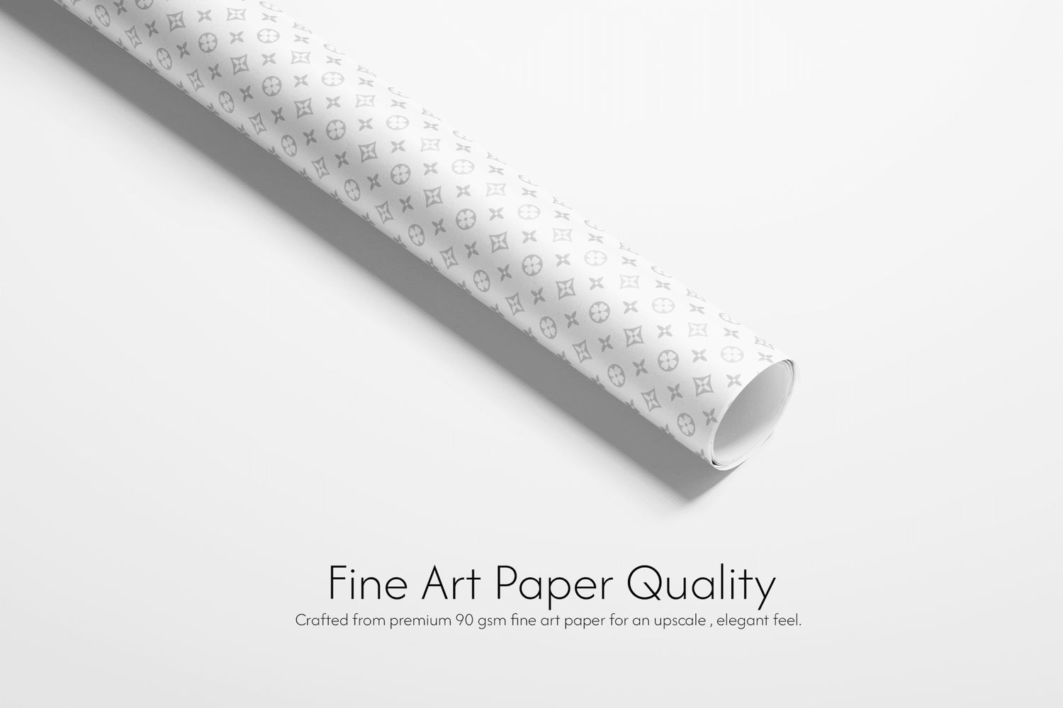 White designer-style monogram gift wrap with grey motifs, ideal for luxury birthday wrapping paper.