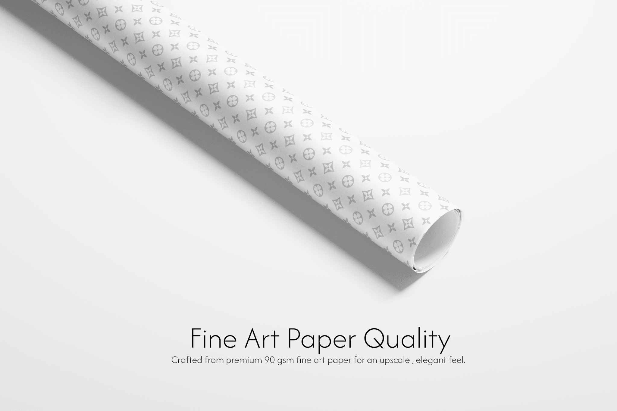 White designer-style monogram gift wrap with grey motifs, ideal for luxury birthday wrapping paper.