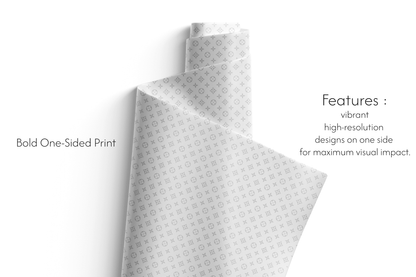 White designer-style monogram gift wrap with grey motifs, ideal for luxury birthday wrapping paper.