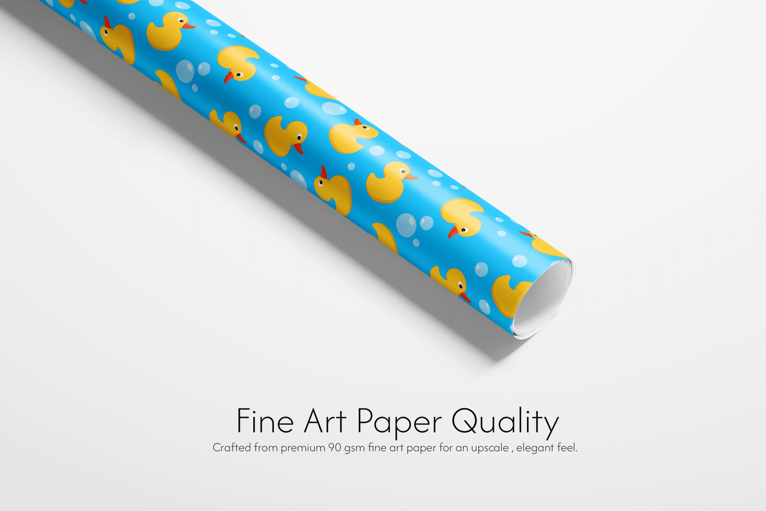 Roll of paper with rubber duck pattern on a white background