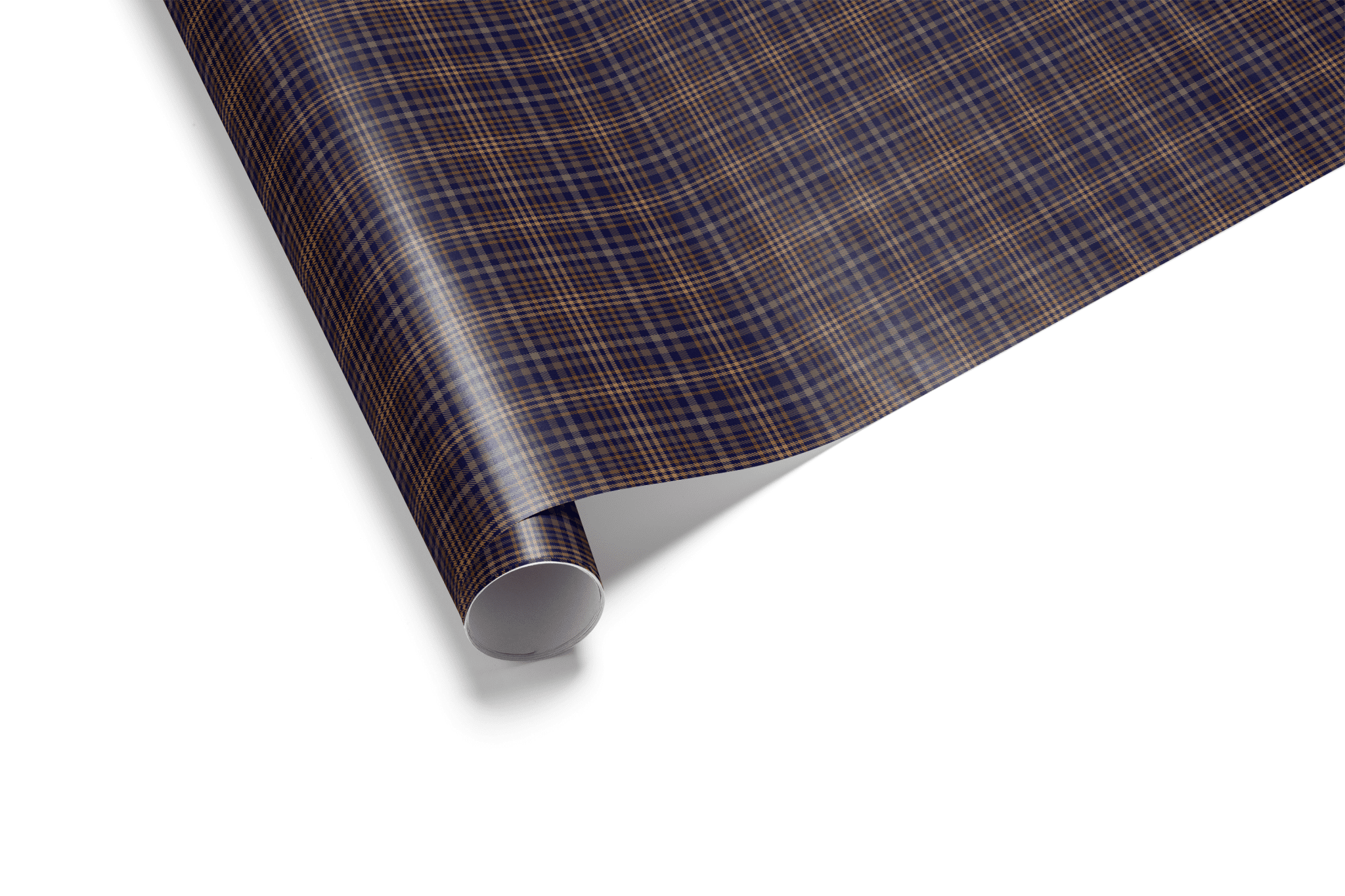 Navy blue and sienna orange tartan gift wrapping paper, perfect for mens birthday and professional gifts.