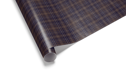 Navy blue and sienna orange tartan gift wrapping paper, perfect for mens birthday and professional gifts.