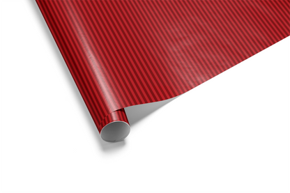 Alt Tag: Red Stripe Wrapping Paper roll in tailored scarlet vertical stripes, polished gift wrap sheet detail