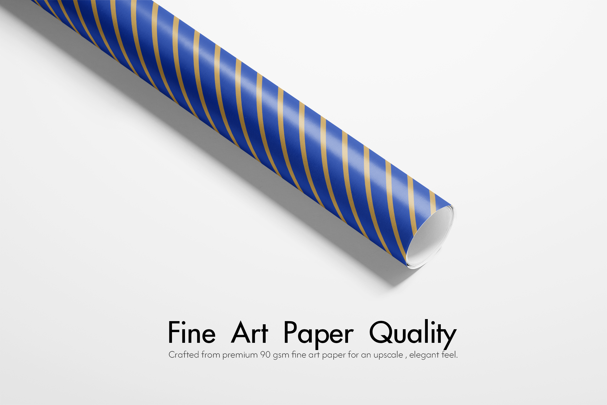 Blue and Gold Wrapping Paper roll with royal blue base and diagonal gold stripes, fine art paper quality for luxury gift wrap