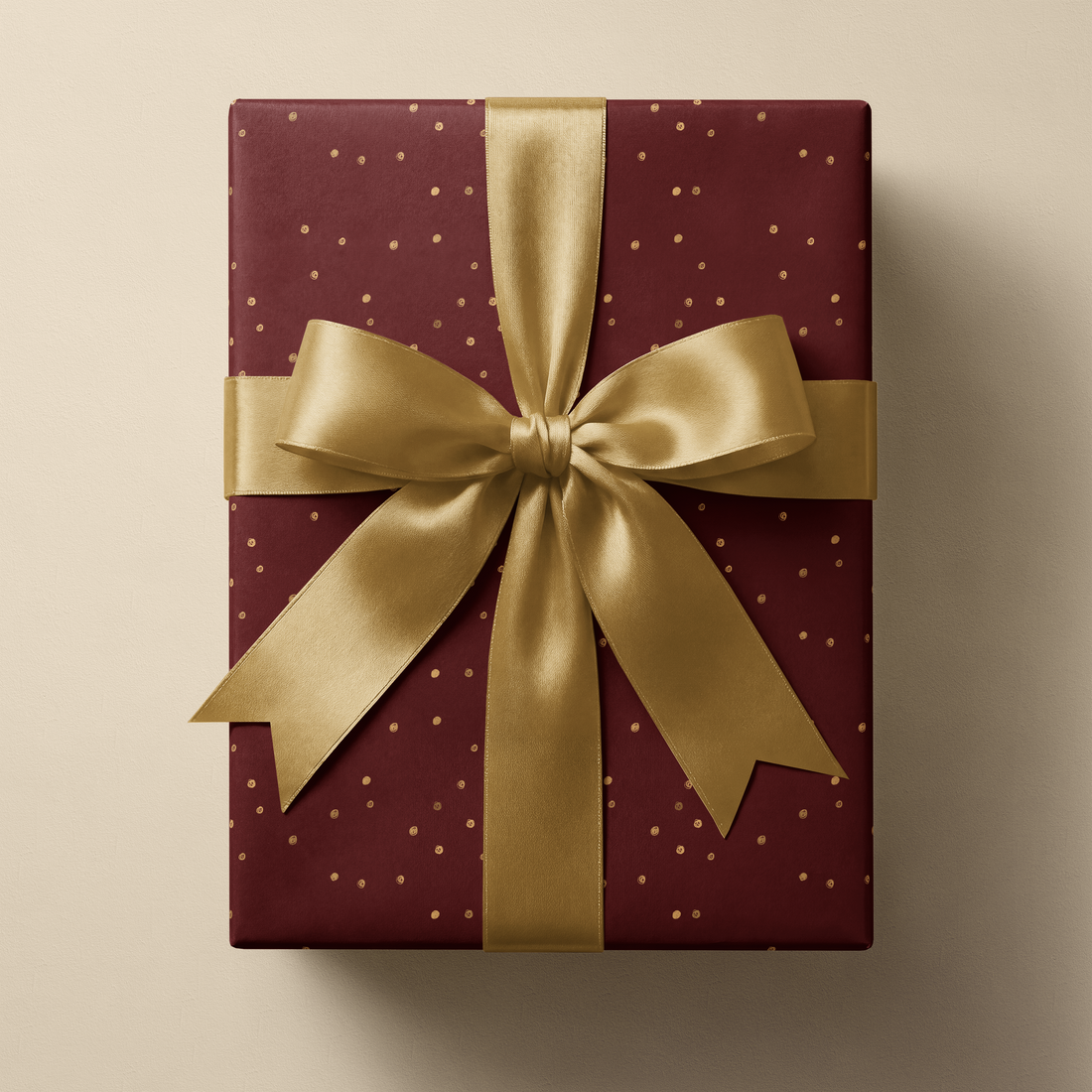 Burgundy and Gold Wrapping Paper gift wrap with gold flecks and satin bow, Golden Reserve luxury present wrap