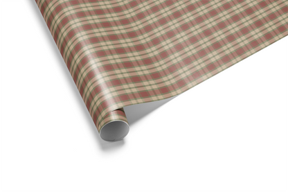 Alt Tag: Neutral Plaid Wrapping Paper roll in muted cranberry, sage, and cream tartan grid pattern for refined holiday and everyday gift wrap