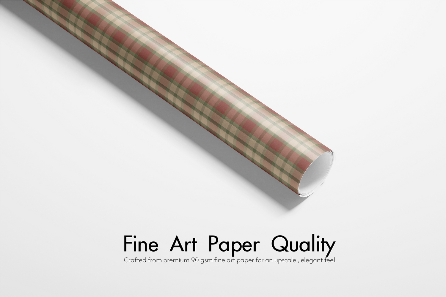 Neutral Plaid Wrapping Paper roll in muted cranberry, sage, and cream tartan grid, fine art paper quality