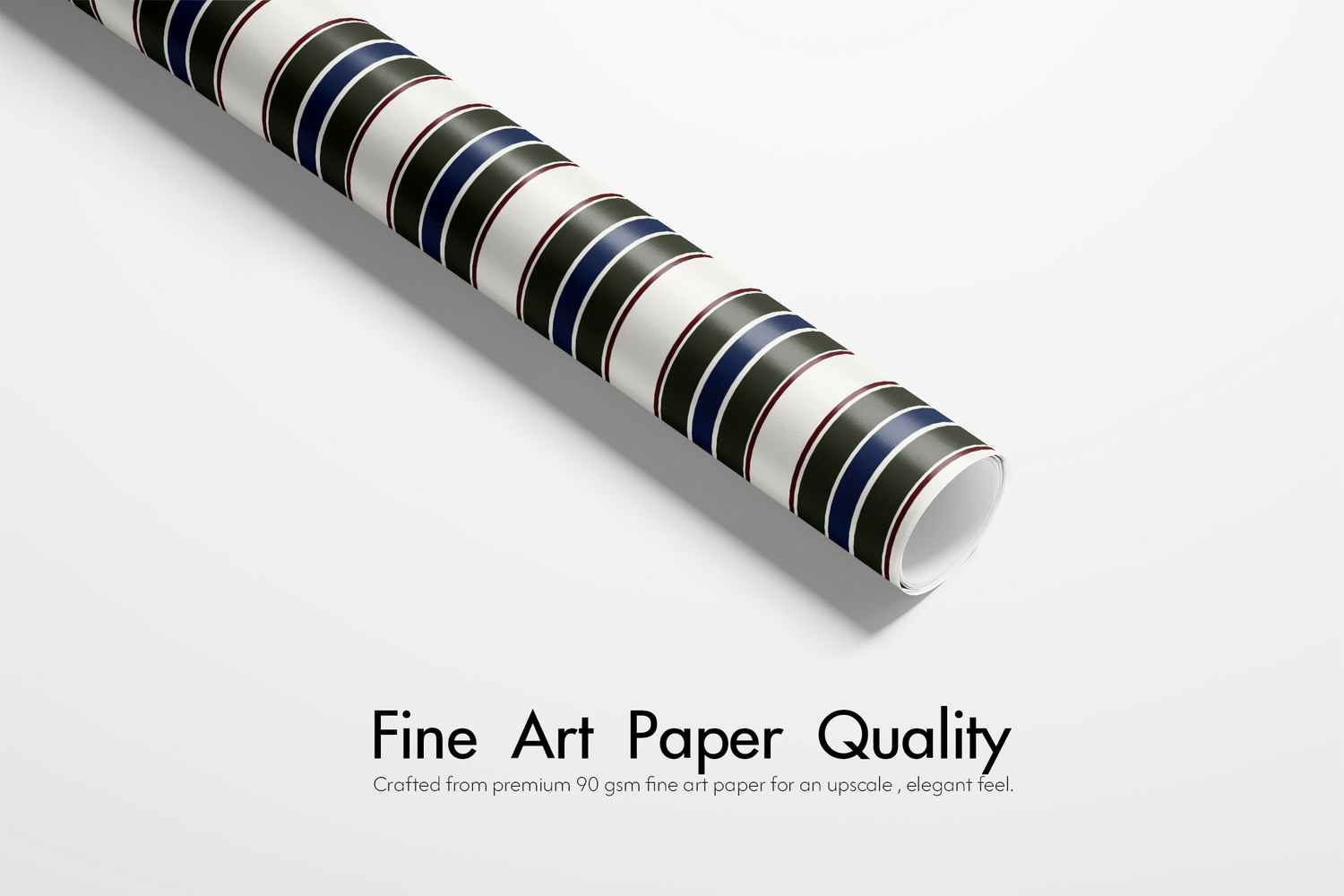 Alt Tag: Striped Wrapping Paper roll with forest green, navy, burgundy, and cream vertical stripes, fine art paper quality - The Hunt Club