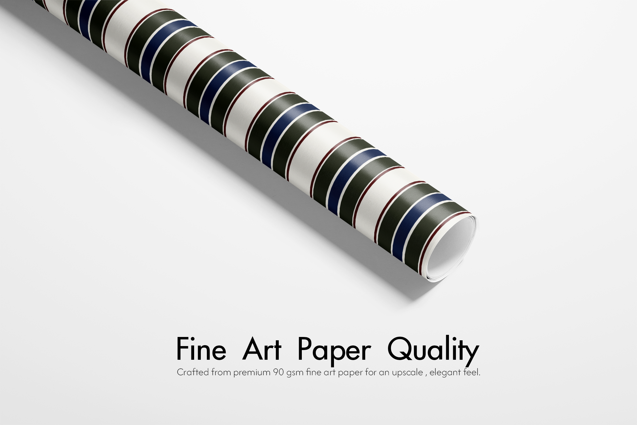 Alt Tag: Striped Wrapping Paper roll with forest green, navy, burgundy, and cream vertical stripes, fine art paper quality - The Hunt Club