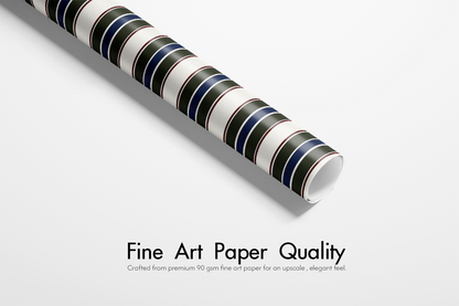 Alt Tag: Striped Wrapping Paper roll with forest green, navy, burgundy, and cream vertical stripes, fine art paper quality - The Hunt Club