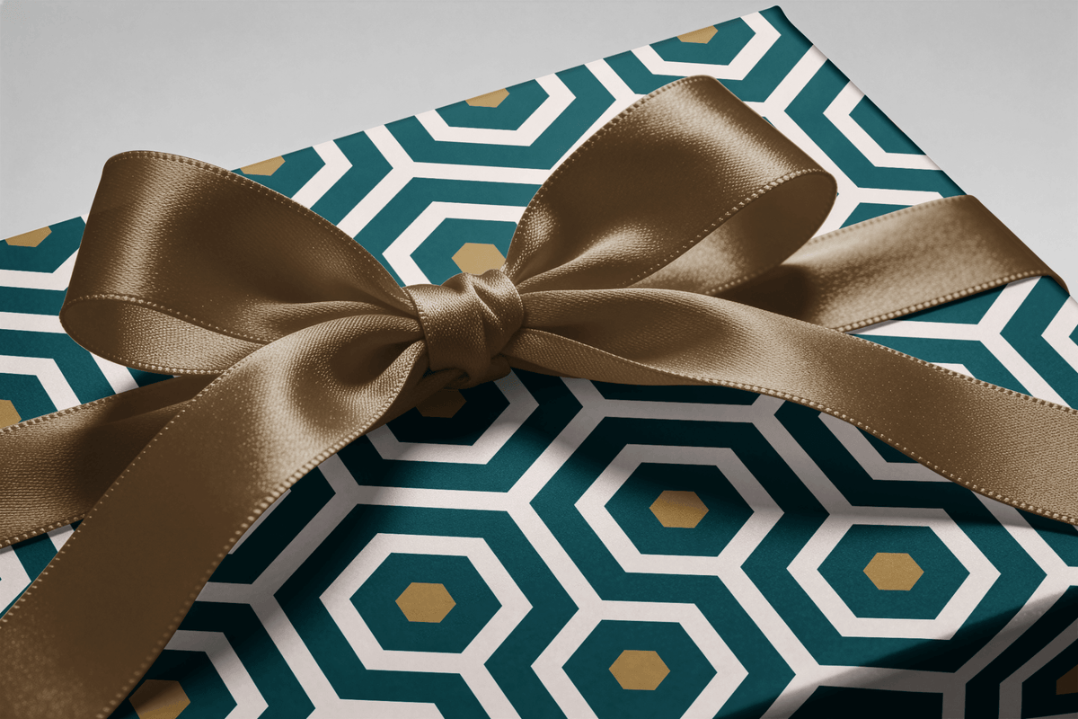Geometric Wrapping Paper - Op Teal - Haus of Wrap