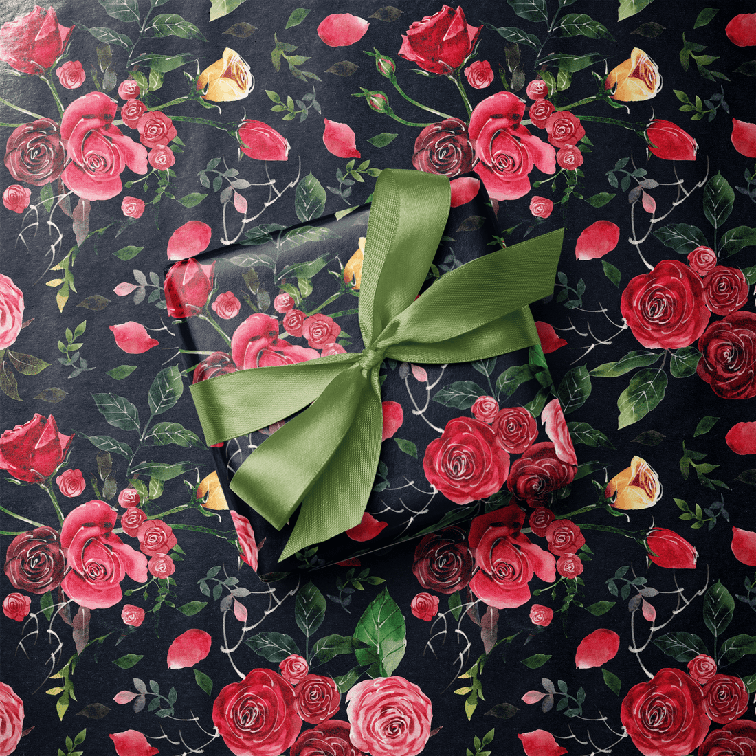 Floral Gift Wrapping Paper - Rosso Notte - Haus of Wrap