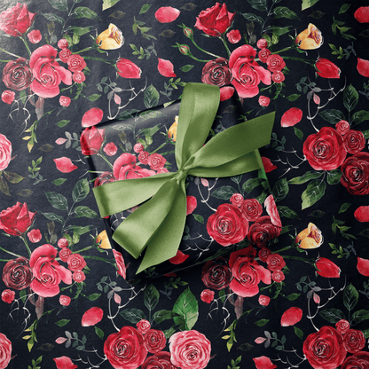 Floral Gift Wrapping Paper - Rosso Notte - Haus of Wrap