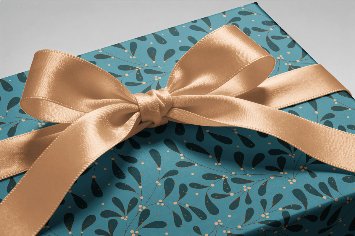 Teal Christmas Wrapping Paper - Under the Bough - Haus of Wrap