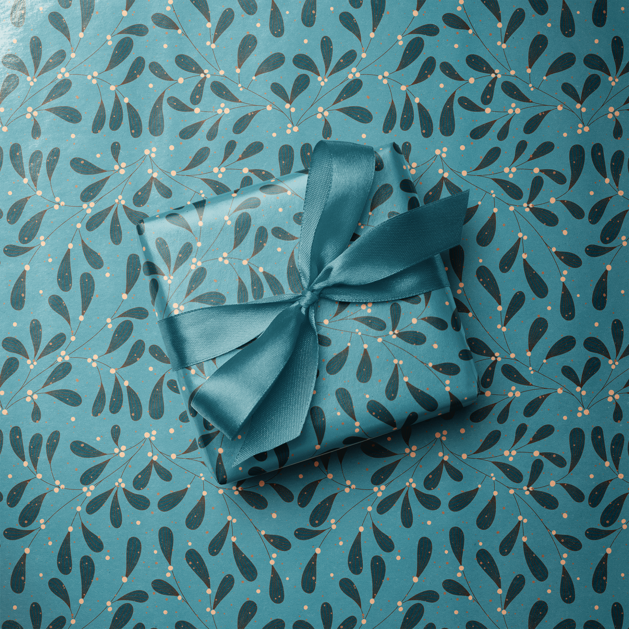 Teal Christmas Wrapping Paper - Under the Bough - Haus of Wrap