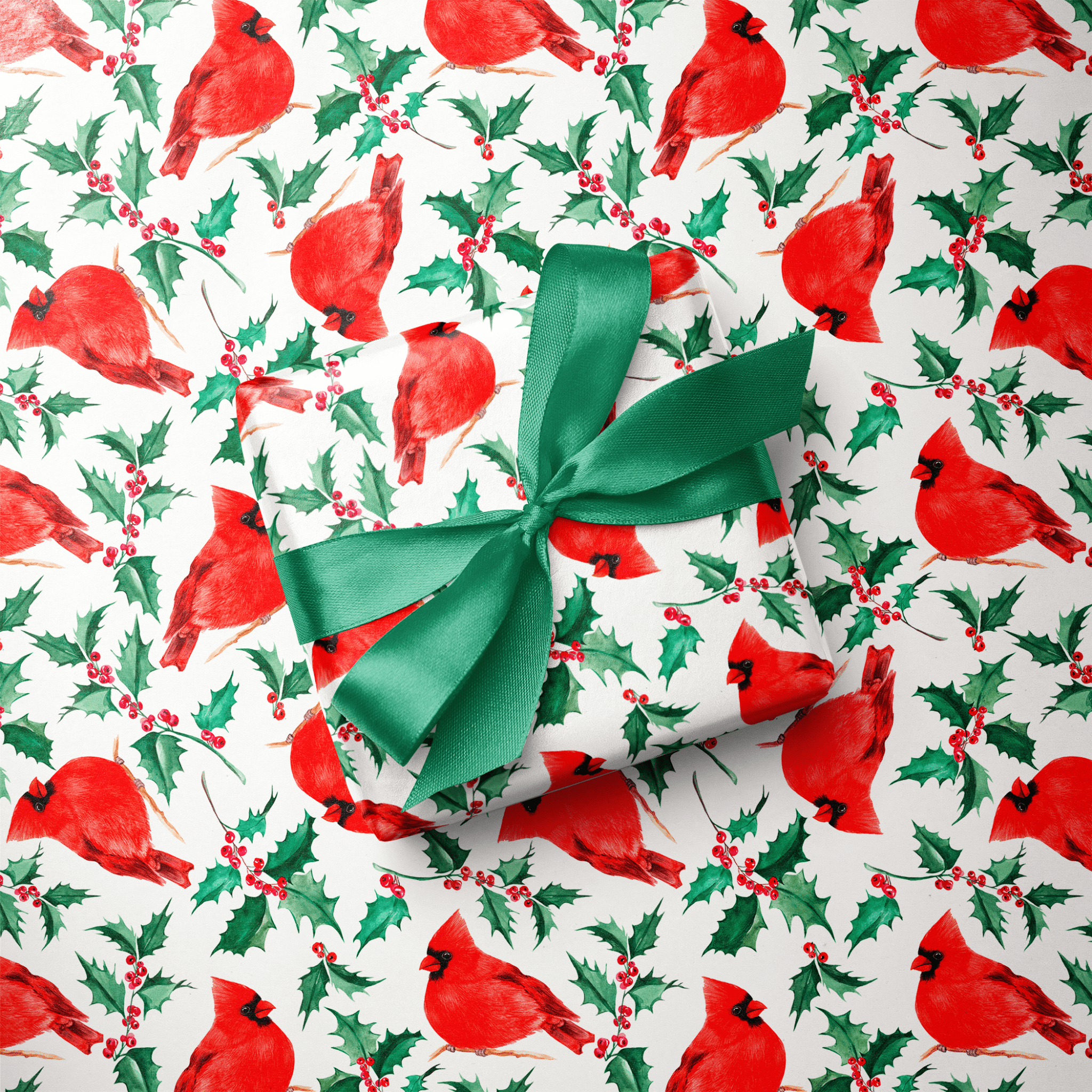 Cardinal Christmas Wrapping Paper - Holly &amp; Herald - Haus of Wrap