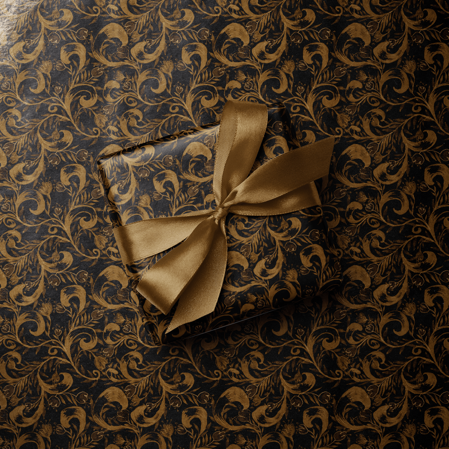 Black and Gold Flower Wrapping Paper - Antiquity - Haus of Wrap