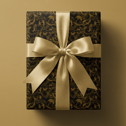 Black and Gold Flower Wrapping Paper - Antiquity - Haus of Wrap