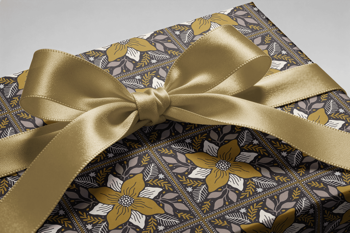 Black and Gold Christmas Wrapping Paper - Ochre &amp; Ash - Haus of Wrap