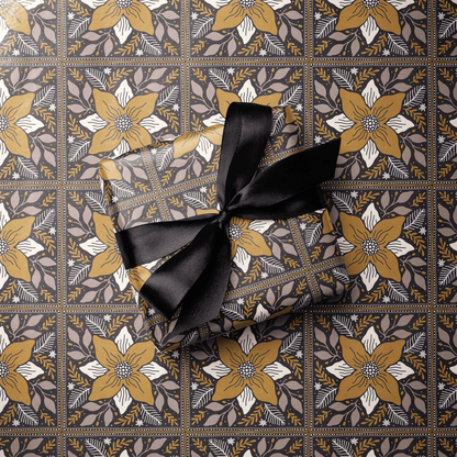Black and Gold Christmas Wrapping Paper - Ochre &amp; Ash - Haus of Wrap
