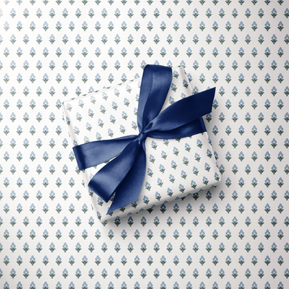 Blue Floral Wrapping Paper - Bluebud - Haus of Wrap