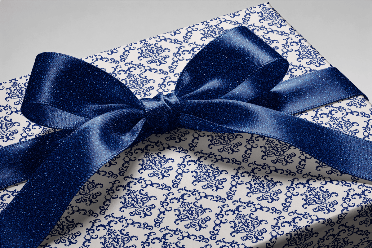 Elegant Wedding Wrapping Paper - Porcelain Blue - Haus of Wrap