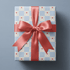 Checkerboard wrapping paper with cream bows and red hearts on powder blue squares.