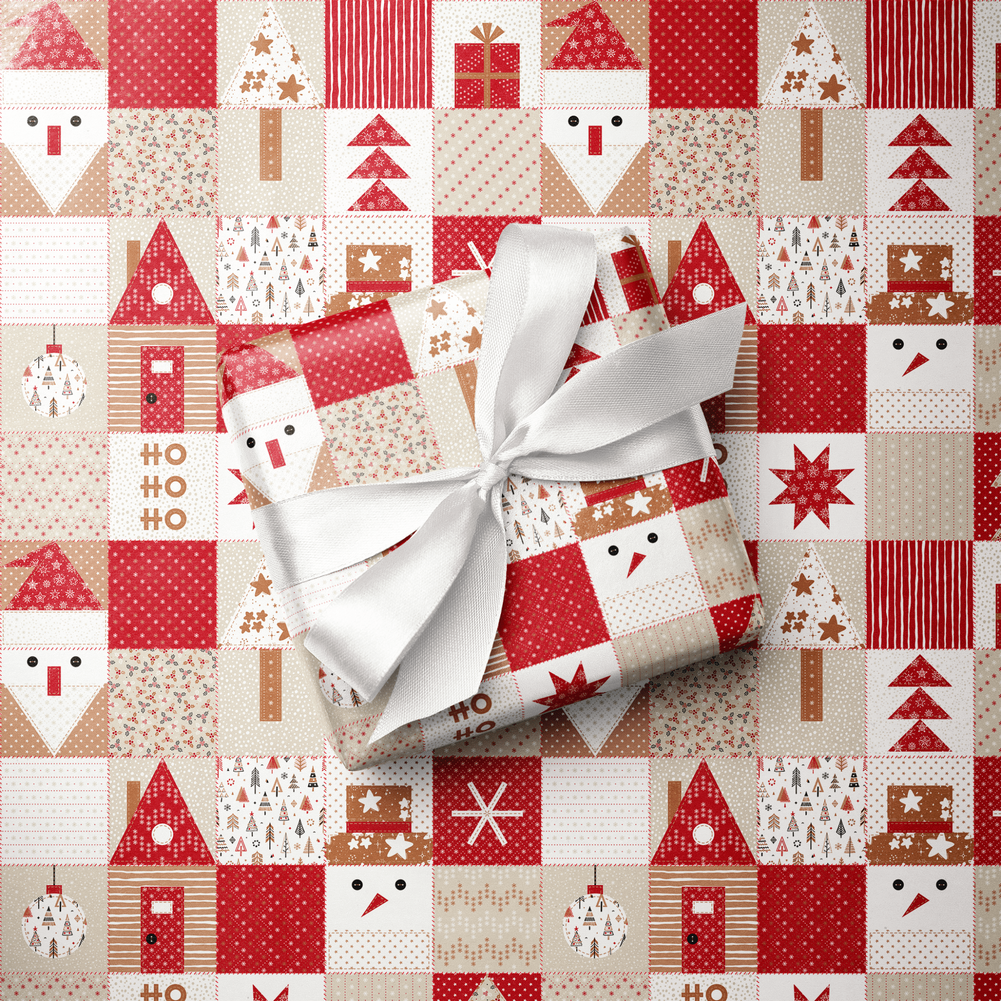 Rustic Christmas Wrapping Paper - Quilted Christmas - Haus of Wrap