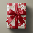 Rustic christmas wrapping paper with patchwork Santas, gingerbread houses, and star quilt blocks in red and cream.
