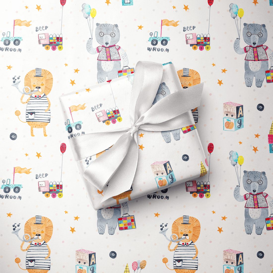 Baby Shower Wrapping Paper Rolls - Toy Box Social - Haus of Wrap