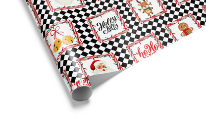Black and White Christmas Wrapping Paper - Holly Jolly Check - Haus of Wrap