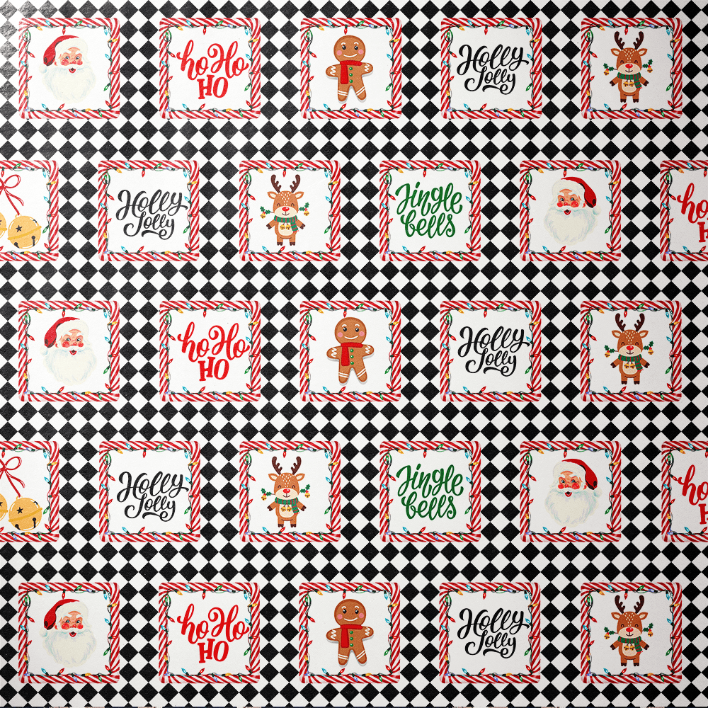Black and White Christmas Wrapping Paper - Holly Jolly Check - Haus of Wrap
