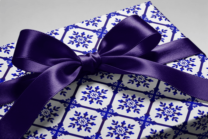 Blue and White Christmas Wrapping Paper - Porcelain Frost - Haus of Wrap