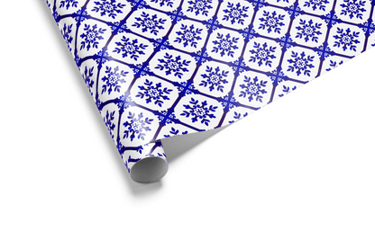 Blue and White Christmas Wrapping Paper - Porcelain Frost - Haus of Wrap
