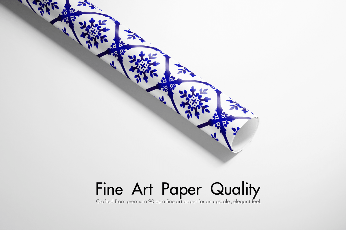 Blue and White Christmas Wrapping Paper - Porcelain Frost - Haus of Wrap