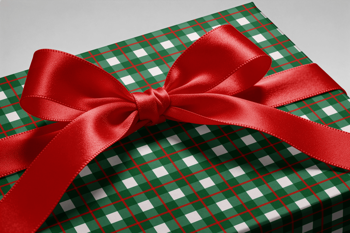 Checkered Christmas Wrapping Paper - Holly House Check - Haus of Wrap
