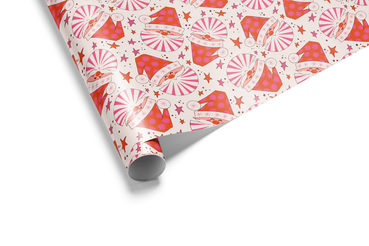 Red and Pink Christmas Wrapping Paper - Pinwheel Santa - Haus of Wrap