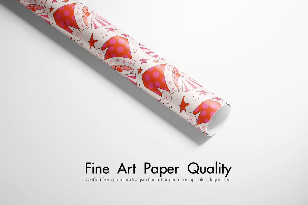 Red and Pink Christmas Wrapping Paper - Pinwheel Santa - Haus of Wrap