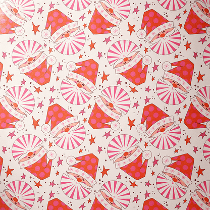 Red and Pink Christmas Wrapping Paper - Pinwheel Santa - Haus of Wrap
