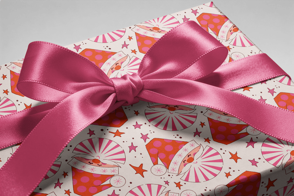 Red and Pink Christmas Wrapping Paper - Pinwheel Santa - Haus of Wrap