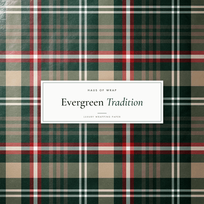 Flat lay of the Evergreen Tradition sage, cream, and red woven tartan pattern