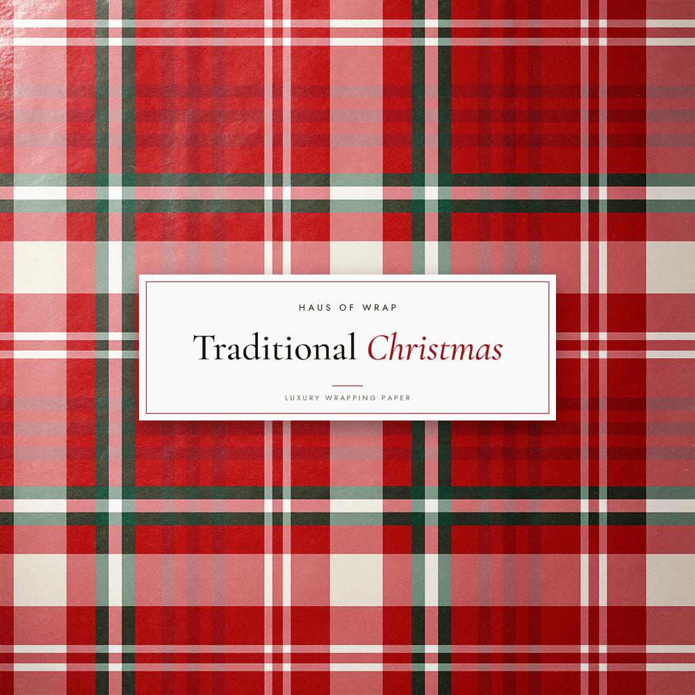 Flat lay of the Traditional Christmas red, cream, and sage woven tartan pattern