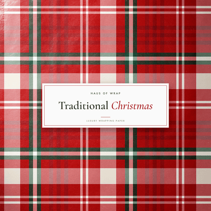 Flat lay of the Traditional Christmas red, cream, and sage woven tartan pattern