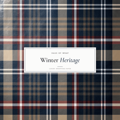 Flat lay of the Winter Heritage navy, sage, and red woven tartan pattern