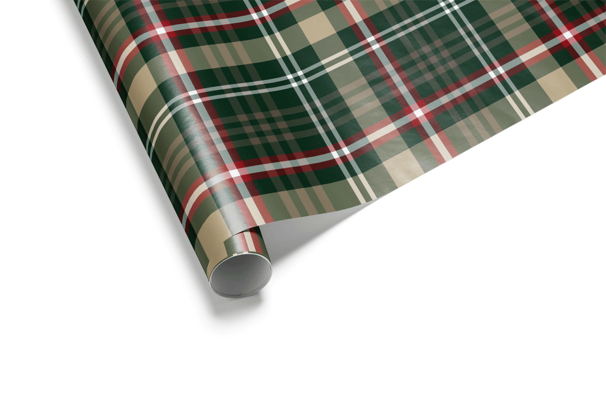 Rolled Evergreen Tradition buffalo plaid christmas wrapping paper