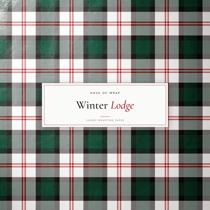 Flat lay of the Deerfield Winter Lodge sage green, black, white, and red tartan pattern