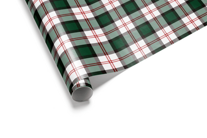 Rolled Deerfield green plaid wrapping paper, Winter Lodge colorway