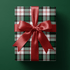 Gift wrapped in Deerfield green plaid wrapping paper, Winter Lodge colorway, tied with a white ribbon bow
