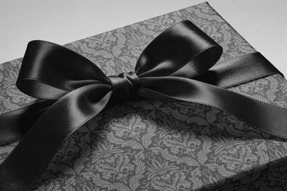 Flat lay of Stonewell victorian wrapping paper showing the full grey damask repeat pattern